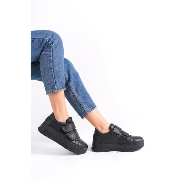 VALENCIA Bağcıksız Cırt Cırtlı Ortopedik Taban Kadın Sneaker Spor Ayakkabı CST - Siyah