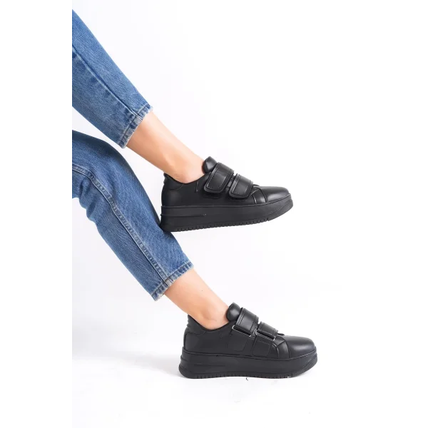 VALENCIA Bağcıksız Cırt Cırtlı Ortopedik Taban Kadın Sneaker Spor Ayakkabı CST - Siyah