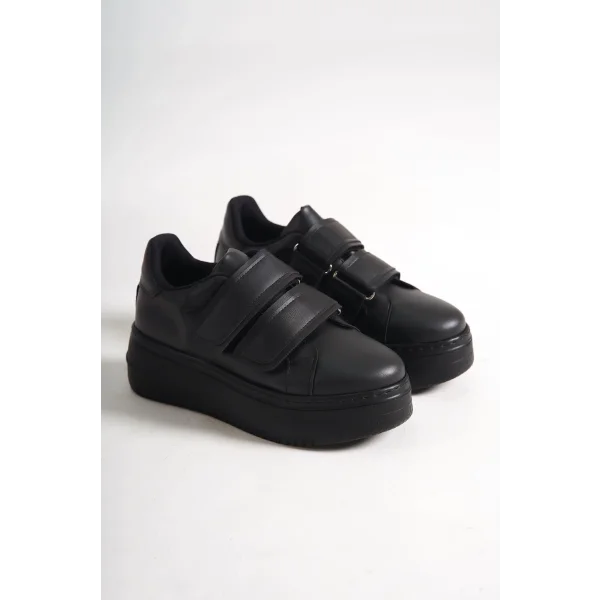 VALENCIA Bağcıksız Cırt Cırtlı Ortopedik Taban Kadın Sneaker Spor Ayakkabı CST - Siyah