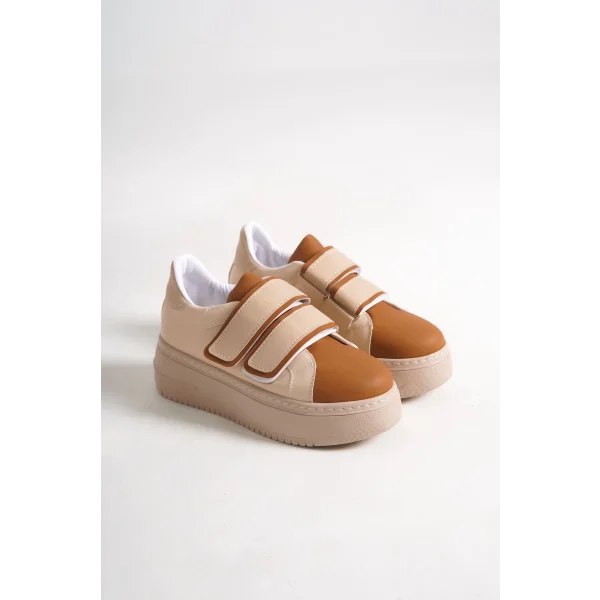 VALENCIA Bağcıksız Cırt Cırtlı Ortopedik Taban Kadın Sneaker Spor Ayakkabı CTT - Ten/Kahve