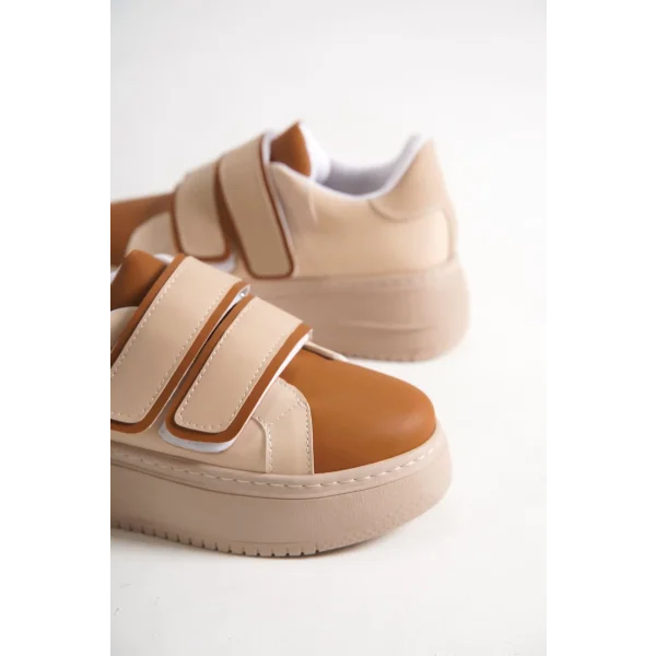 VALENCIA Bağcıksız Cırt Cırtlı Ortopedik Taban Kadın Sneaker Spor Ayakkabı CTT - Ten/Kahve