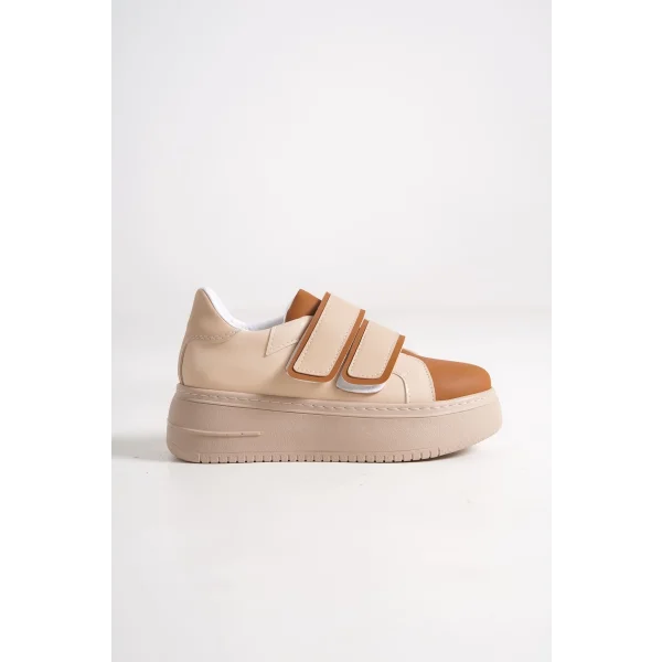 VALENCIA Bağcıksız Cırt Cırtlı Ortopedik Taban Kadın Sneaker Spor Ayakkabı CTT - Ten/Kahve