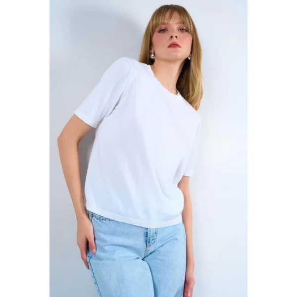 Vaniza Örgü Kazak  Optik Beyaz