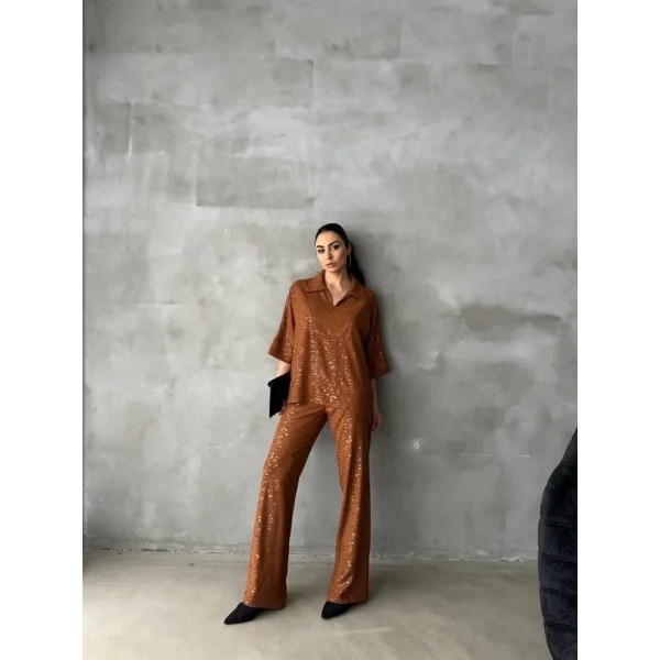 VARAKLI BLUZ PANTOLON TAKIM - Kahverengi