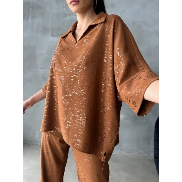 VARAKLI BLUZ PANTOLON TAKIM - Kahverengi