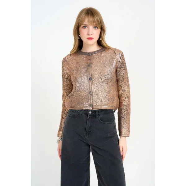 Varaklı Düz Hırka  AntrasitBakır