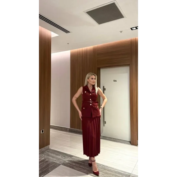 Vatkalı Yelek Etek İkili Takım