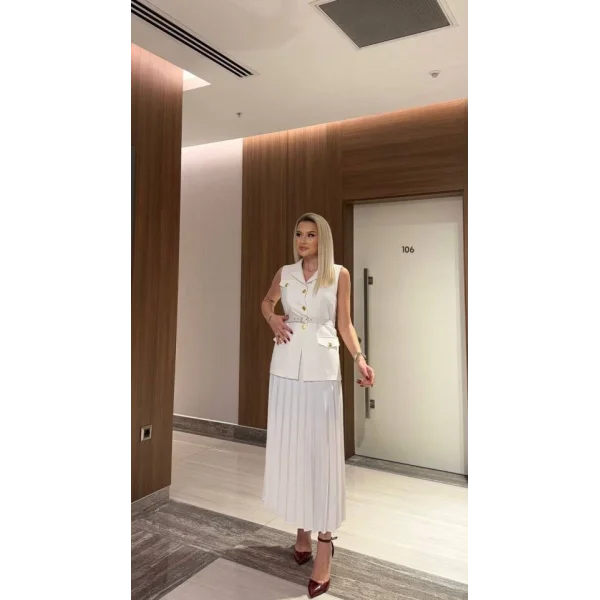 Vatkalı Yelek Etek İkili Takım