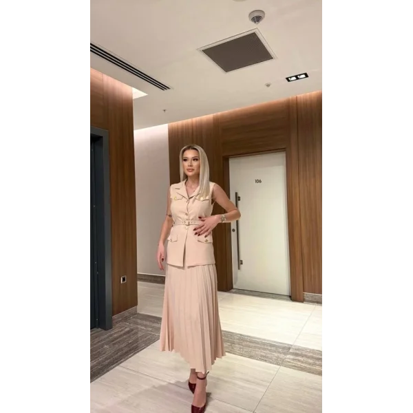 Vatkalı Yelek Etek İkili Takım