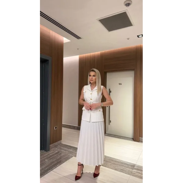 Vatkalı Yelek Etek İkili Takım