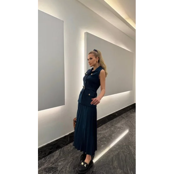 Vatkalı Yelek Etek İkili Takım