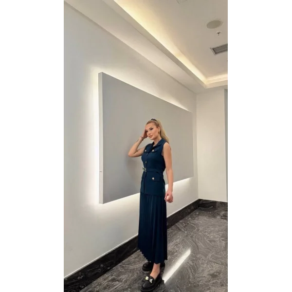 Vatkalı Yelek Etek İkili Takım