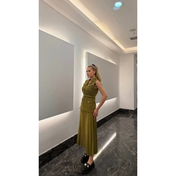 Vatkalı Yelek Etek İkili Takım