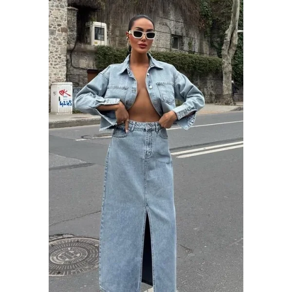 Veronika Yırtmaçlı Denim Takım 9913