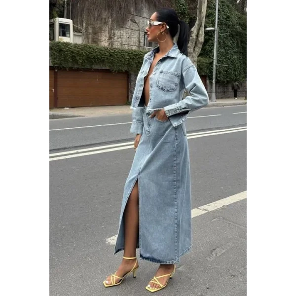 Veronika Yırtmaçlı Denim Takım 9913