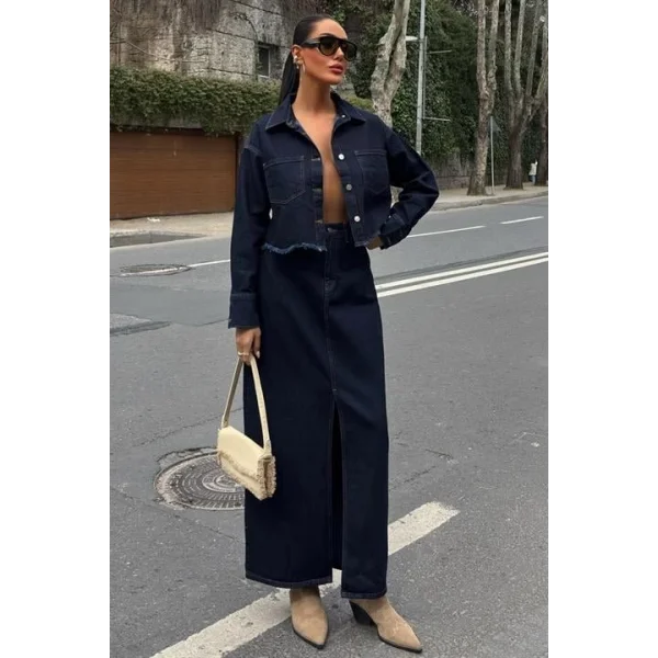 Veronika Yırtmaçlı Denim Takım 9913