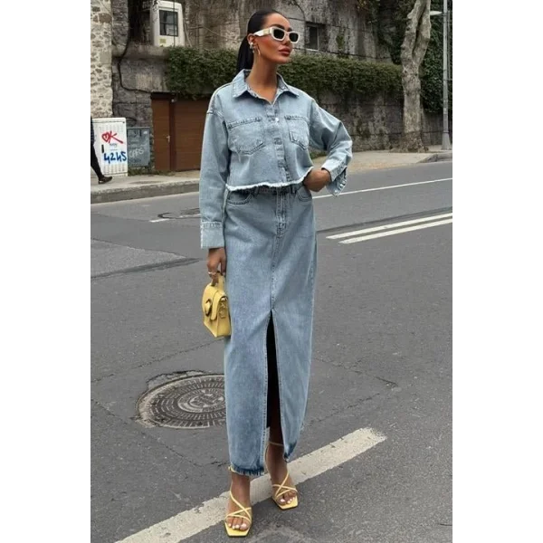 Veronika Yırtmaçlı Denim Takım 9913