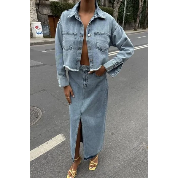 Veronika Yırtmaçlı Denim Takım 9913