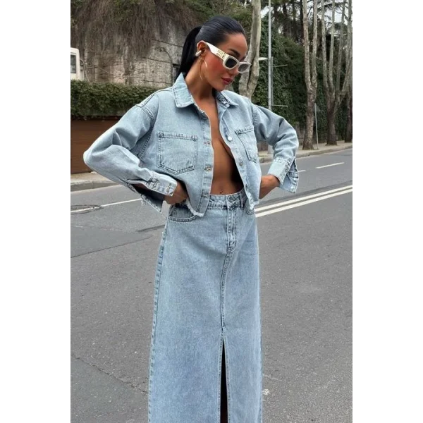 Veronika Yırtmaçlı Denim Takım 9913