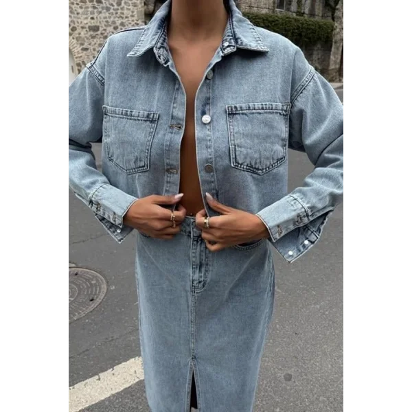 Veronika Yırtmaçlı Denim Takım 9913