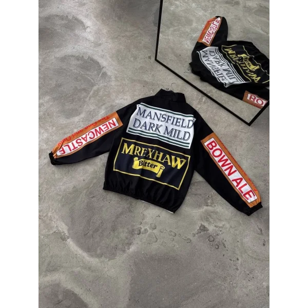 Vintage Baskılı Paraşüt Rüzgarlık - Siyah