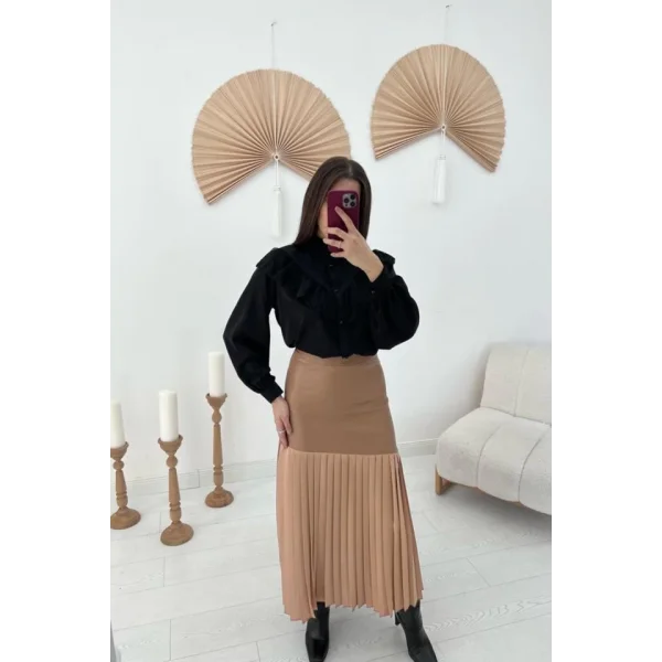 Vizon Alt Piliseli Deri Garnili Etek