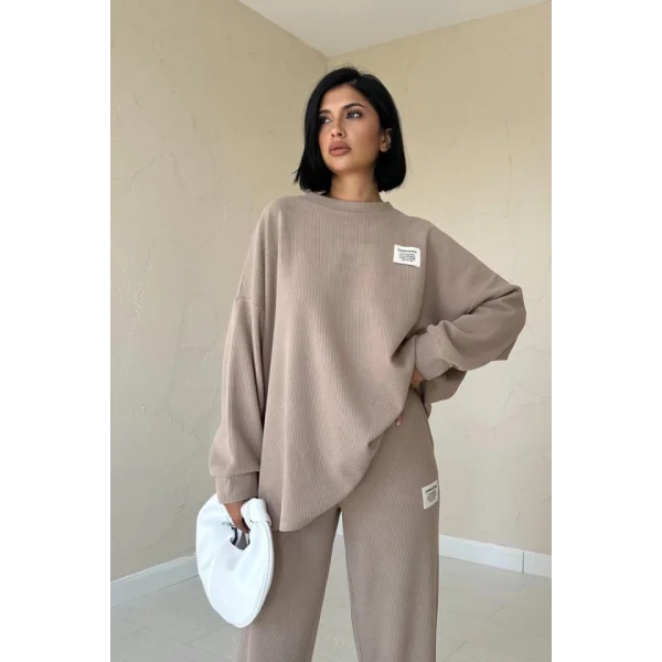 Vizon Klasik Fitilli Kazak Ve Pantolon Takım