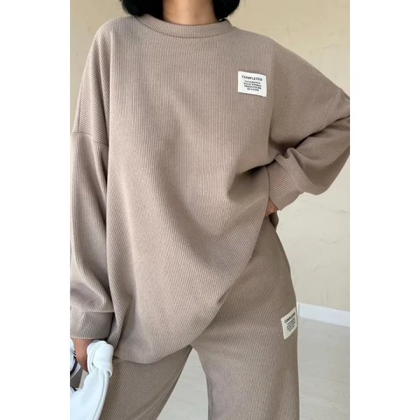 Vizon Klasik Fitilli Kazak Ve Pantolon Takım