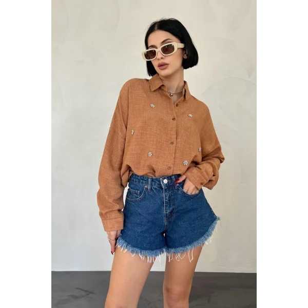 Vizon Taş İşlemeli Gömlek