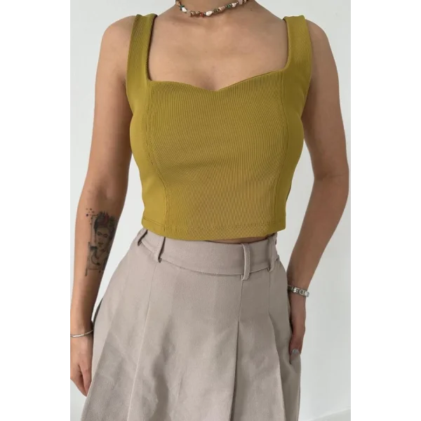 Yağ Yeşili Askılı Bluz