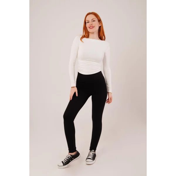 Yaka Detay Uzun Kollu Basic Beyaz Bluz