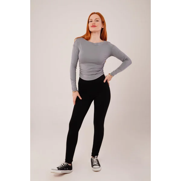 Yaka Detay Uzun Kollu Basic Gri Bluz