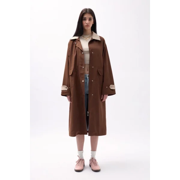 Yaka Detaylı Oversize Trençkot