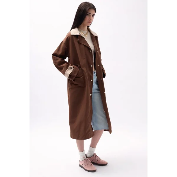 Yaka Detaylı Oversize Trençkot