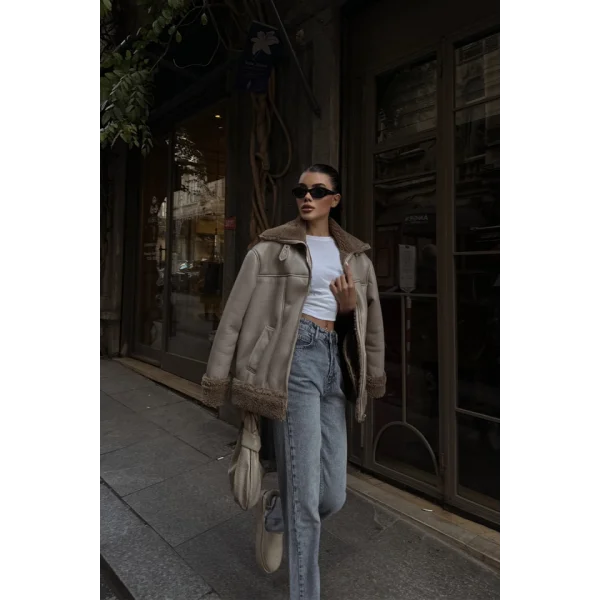 YAKA VE KO ANŞET KÜRK DETAYI DERİ ONT  Vizon