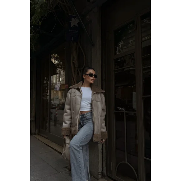 YAKA VE KO ANŞET KÜRK DETAYI DERİ ONT  Vizon