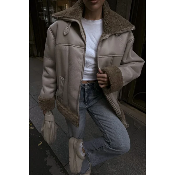 YAKA VE KO ANŞET KÜRK DETAYI DERİ ONT  Vizon