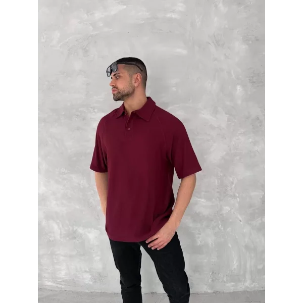 Yakalı Patlı Kısa Kol T-shirt - Bordo