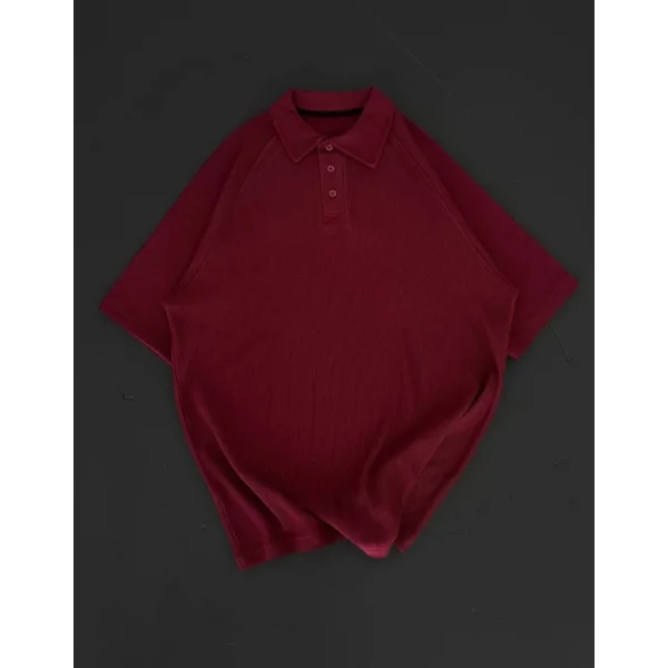 Yakalı Patlı Kısa Kol T-shirt - Bordo