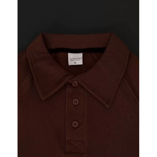 Yakalı Patlı Kısa Kol T-shirt - Kahverengi