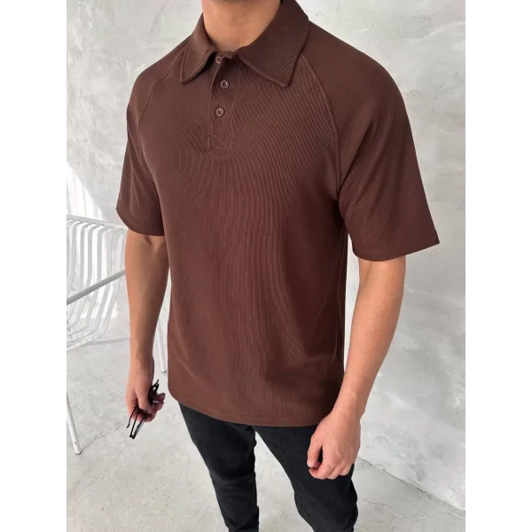 Yakalı Patlı Kısa Kol T-shirt - Kahverengi