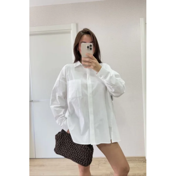 Yakalı Yandan Yırtmaçlı Gömlek - Beyaz