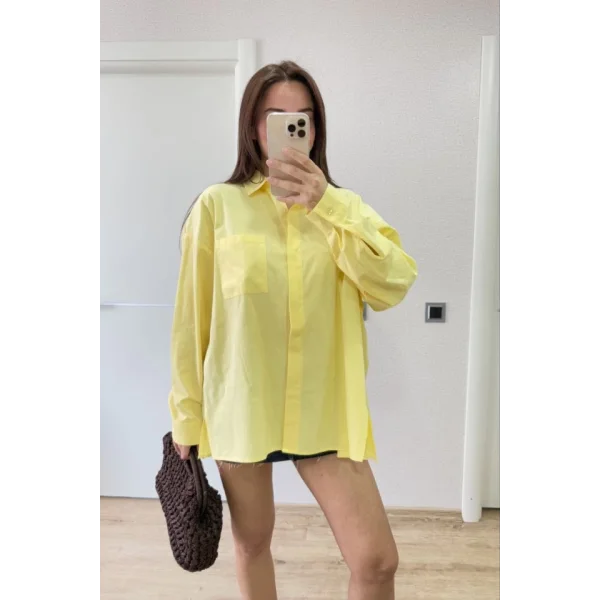 Yakalı Yandan Yırtmaçlı Gömlek - Sarı