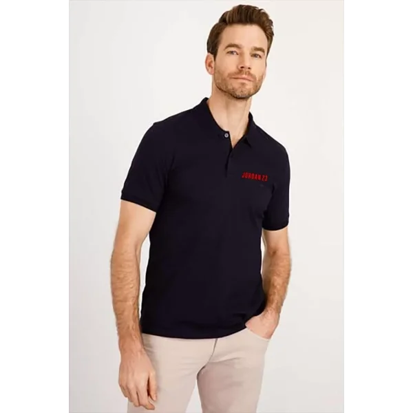 Yakası Düğmeli Yakalı Pike Baskılı T-Shirt - Beyaz