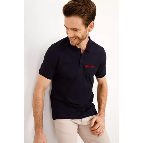 Yakası Düğmeli Yakalı Pike Baskılı T-Shirt - Beyaz