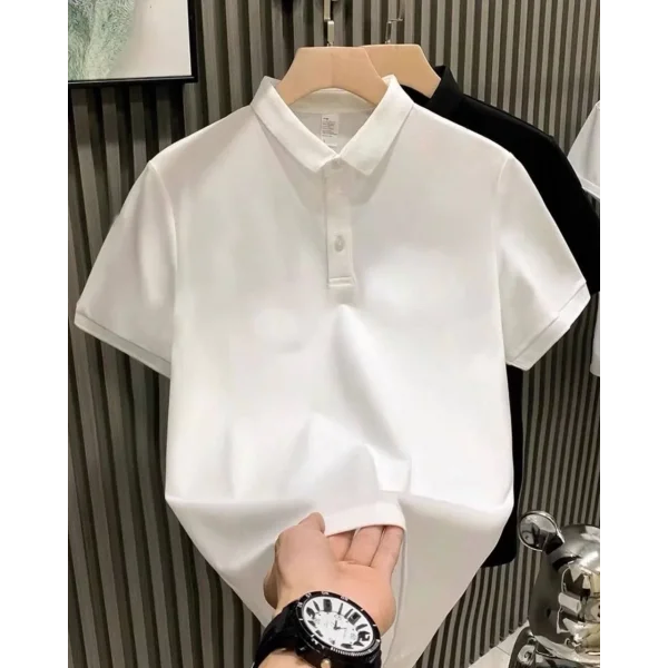 Yakası Düğmeli Yakalı Pike Düz T-Shirt - Beyaz