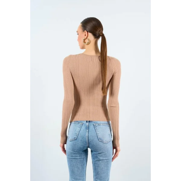 Yakası Simetri Kazak  Bej