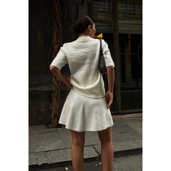 Yakası Taşlı Şardonlu Mini Etekli Takım 10002