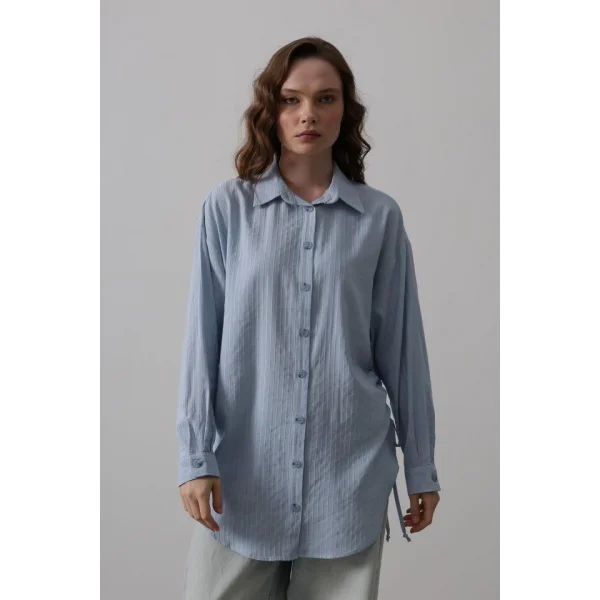 Yan Büzmeli Tunik Gömlek - Bebe Mavisi