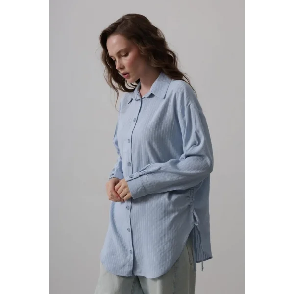 Yan Büzmeli Tunik Gömlek - Bebe Mavisi